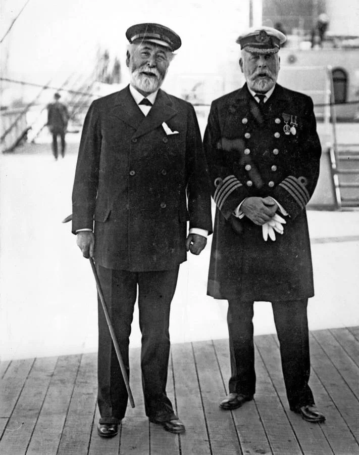 Lord Pirrie and Captain Smith aboard RMS Olympic before her maiden voyage.