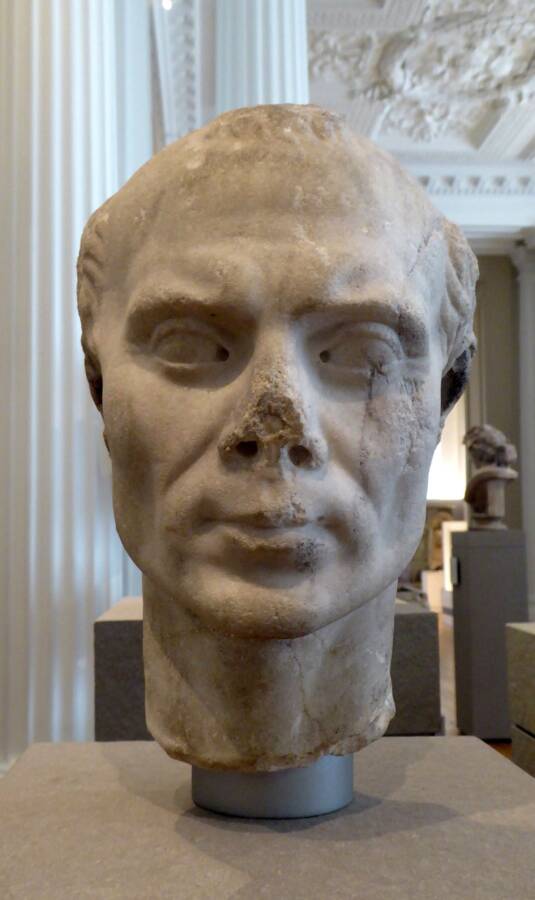A bust of Julius Caesar dating from c.40 to 30 BCE. On display in the Fitzwilliam Museum, Cambridge.