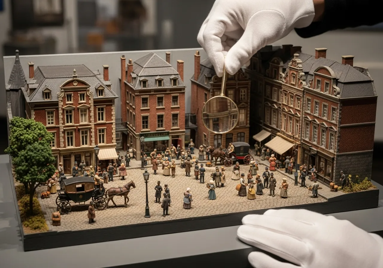 Wide view of a period street or public square appropriate to unspecified, tied to , with period-accurate details and no modern signage.