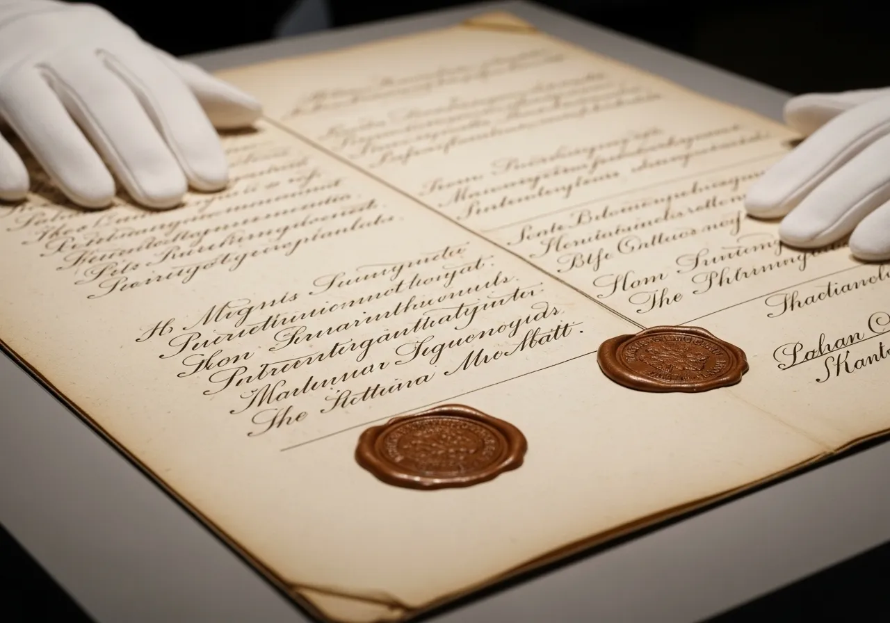 Medium view of a document/form/ledger close-up appropriate to unspecified, tied to , with period-accurate details and no modern signage.