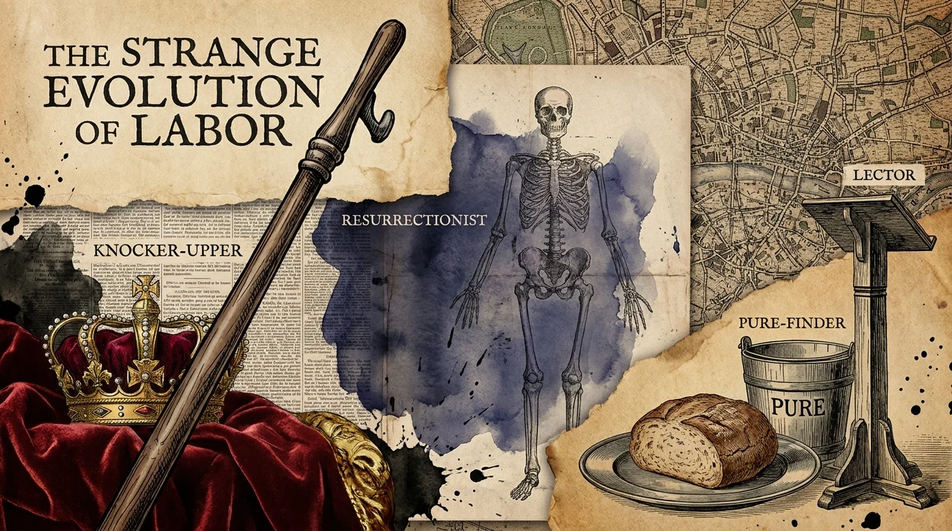 A sophisticated mixed media collage featuring historical artifacts like a crown, a long pole, and old medical diagrams on aged parchment.